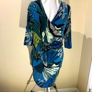 Allison Brittney Dress w/ Teal Blue Print. Size L
